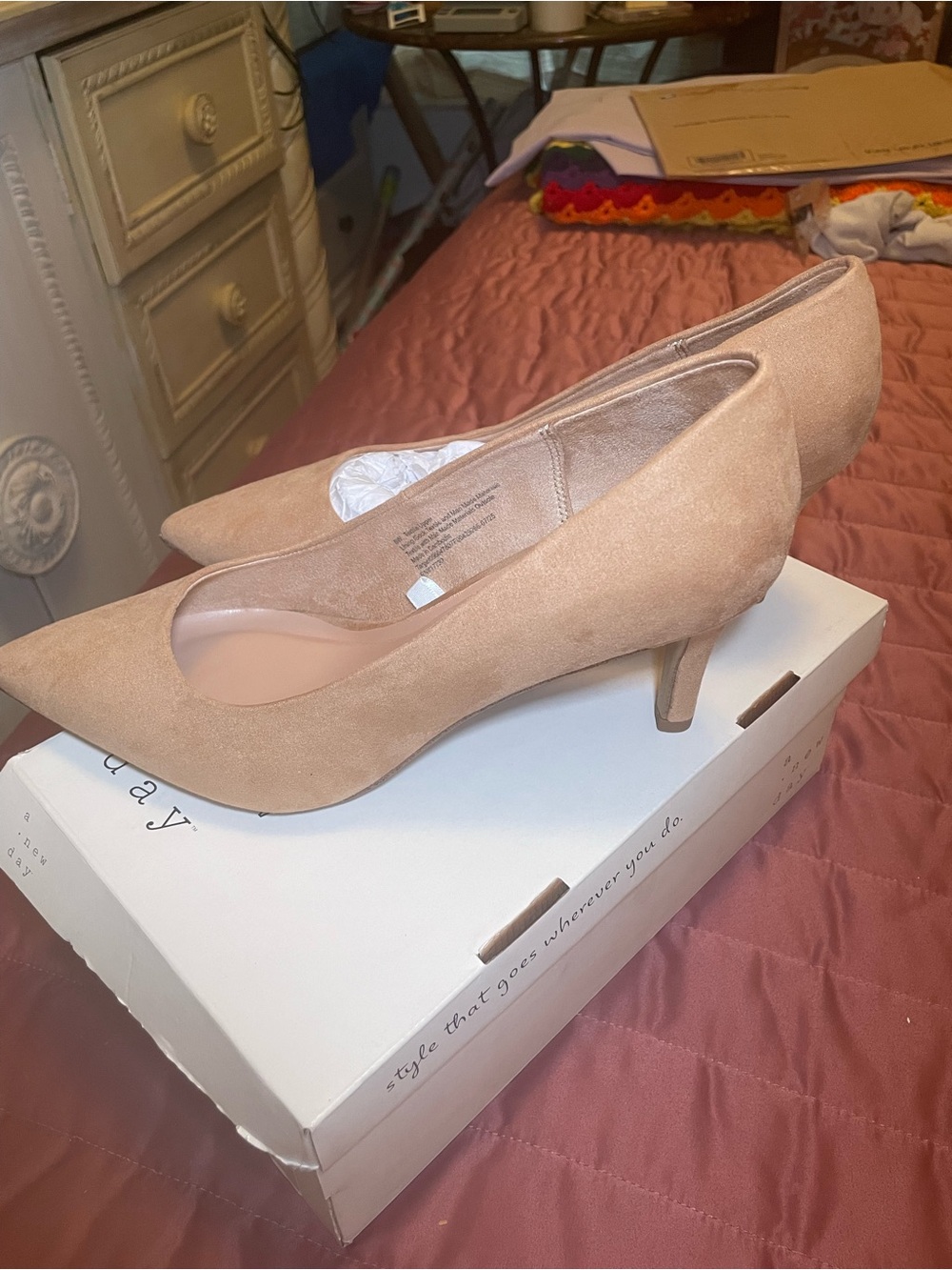 Women's 8 Wide Cindy Mid High Heels Pump with Memory Foam - A New Day